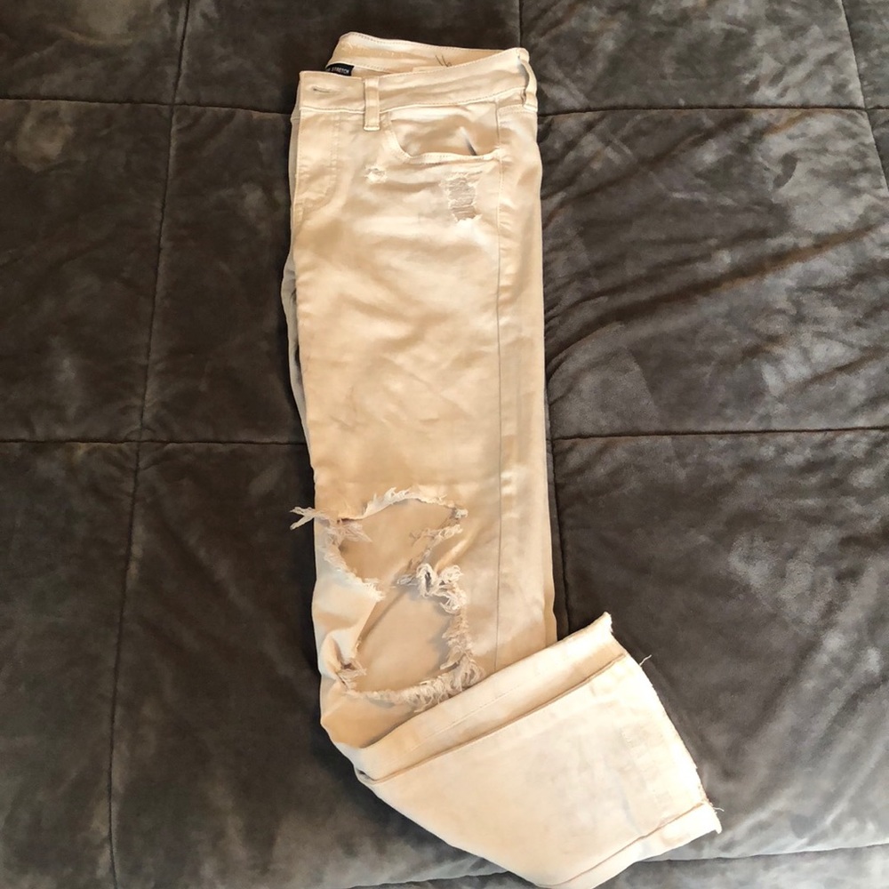 Light grey marble ripped skinny jeans